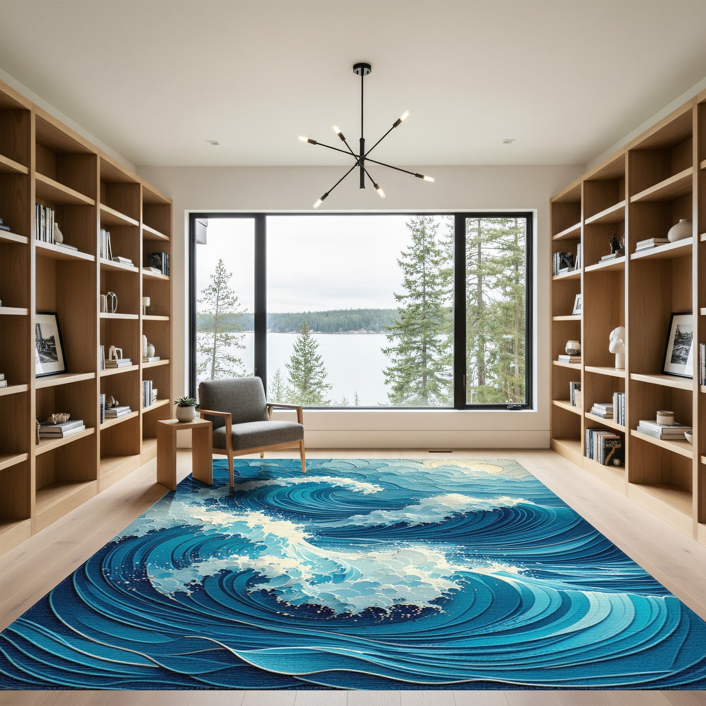Foamy Layered Blue Waves Rug