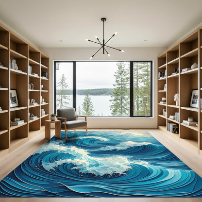 Foamy Layered Blue Waves Rug