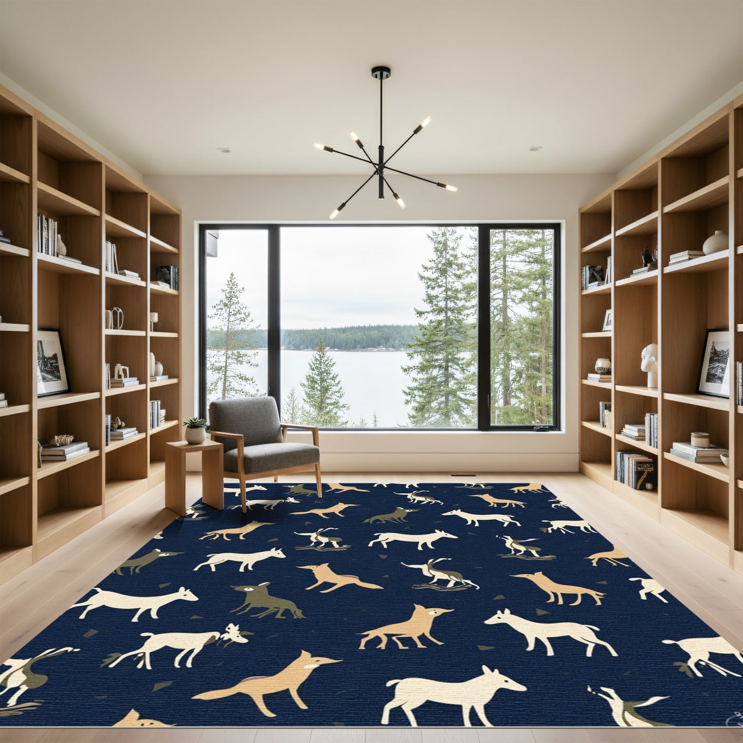 Whimsical Sable Dog Herd Navy Rug