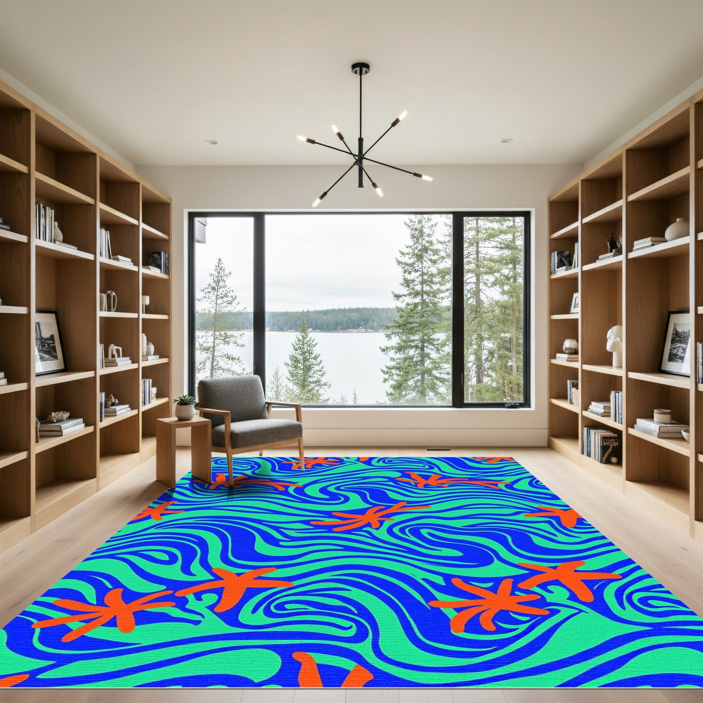 Oceanic Blue Green Starfish Swirl Rug