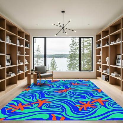 Oceanic Blue Green Starfish Swirl Rug