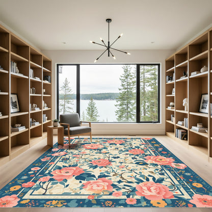 Coral Pink Floral Botanical Garden Rug