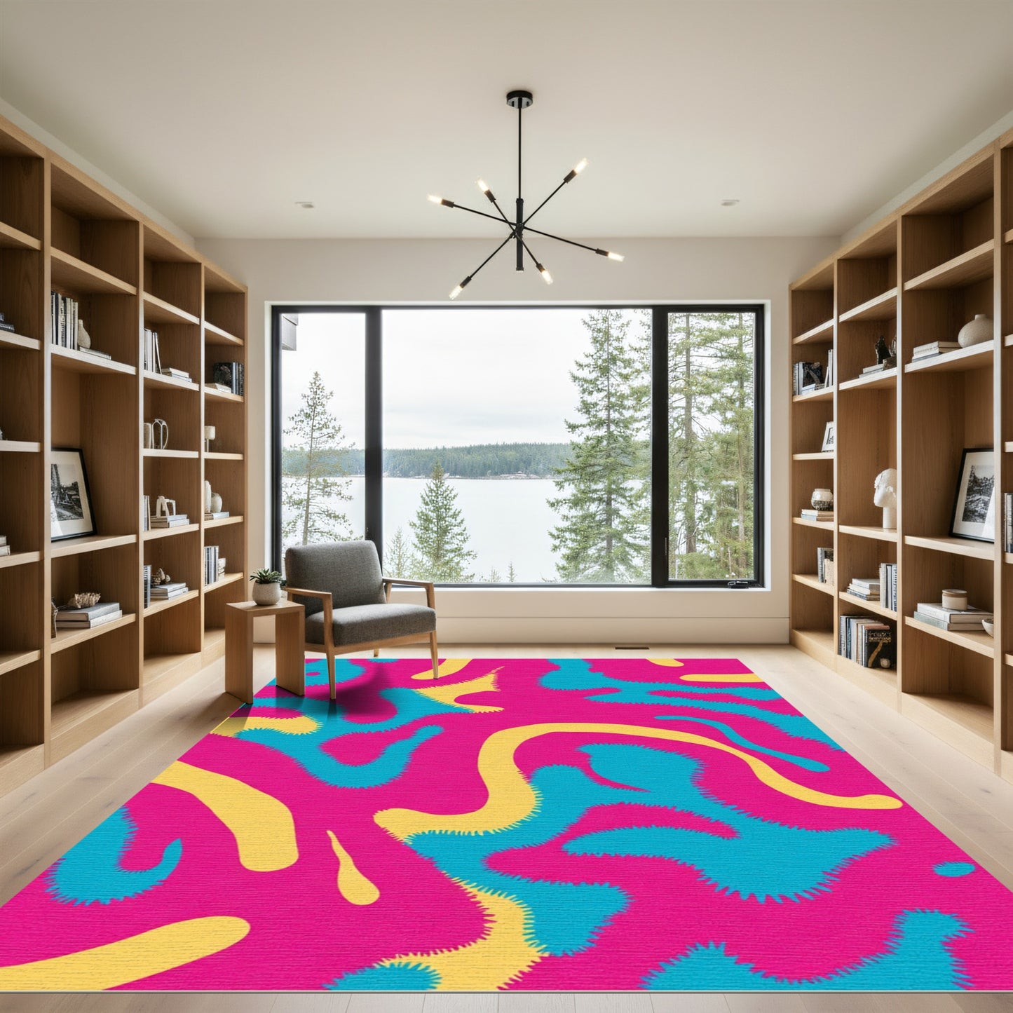 Pink Aqua Yellow Organic Swirl Rug