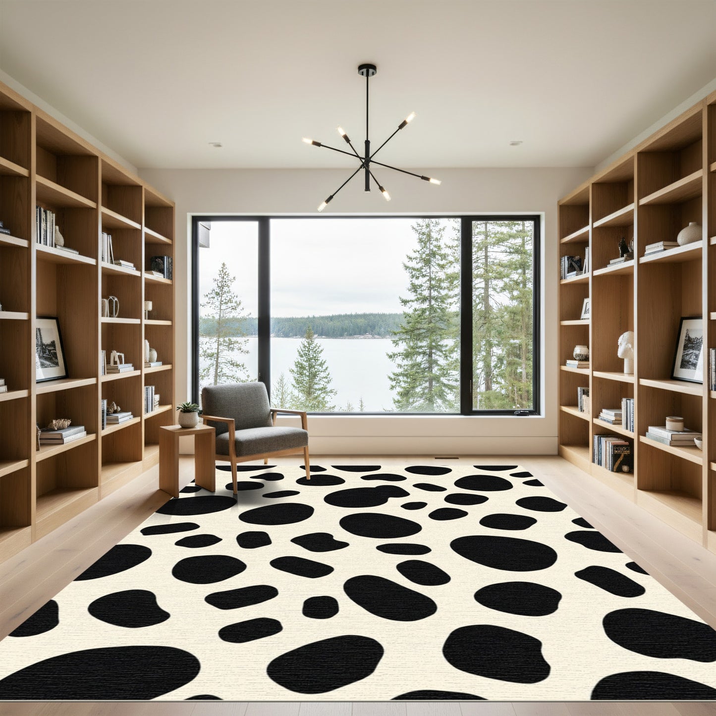 Cream Black Spotted Organic Shapes Rug