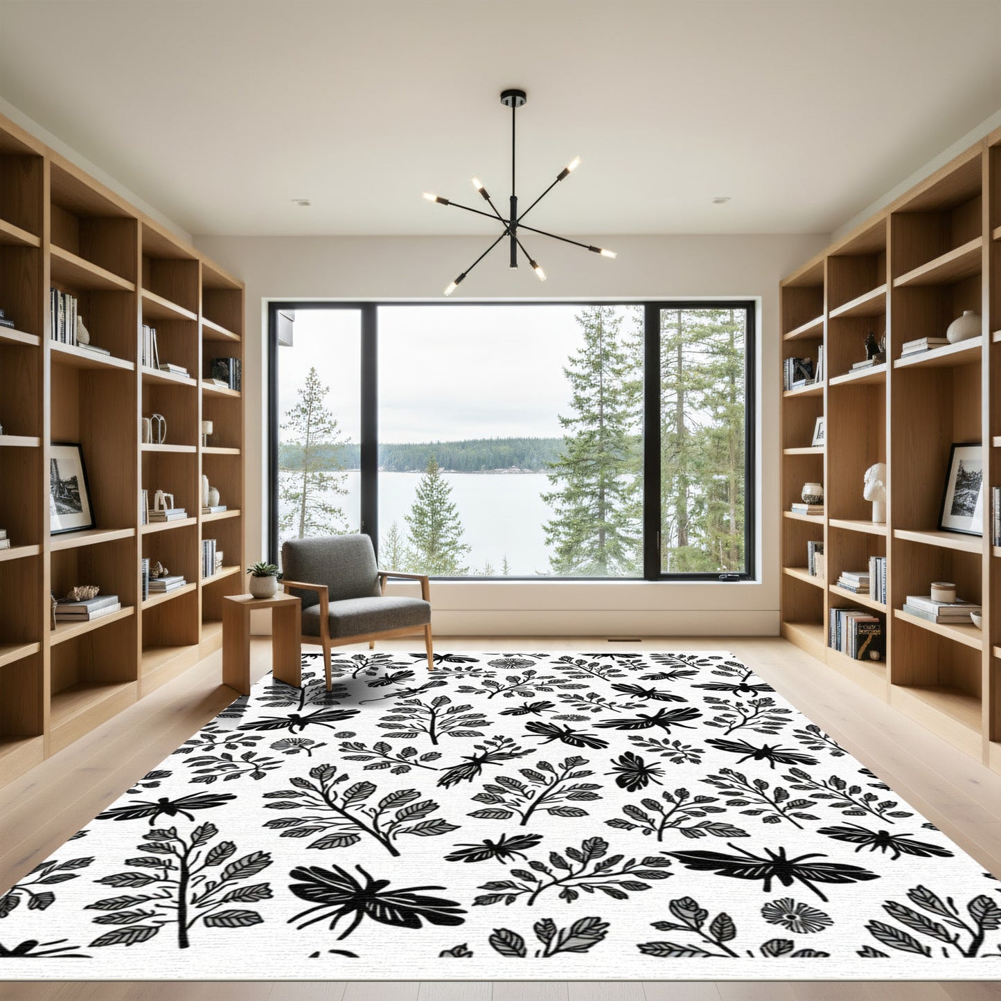 Black White Dragonfly Leaf Nature Repeat Rug