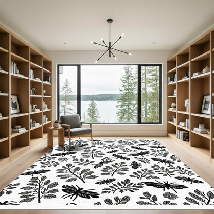 Black White Dragonfly Leaf Nature Repeat Rug