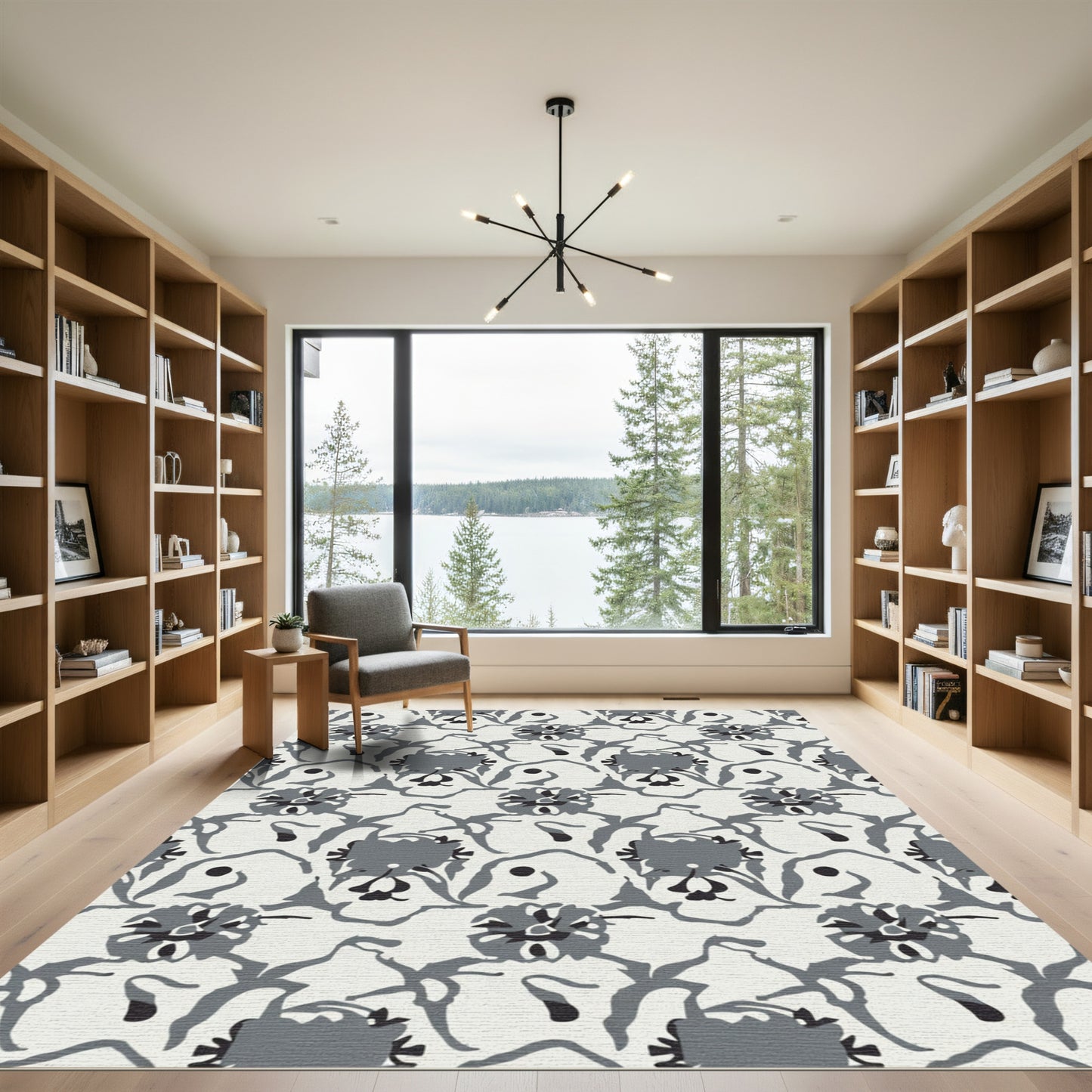 Monochromatic Gray Floral Vine Rug