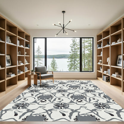 Monochromatic Gray Floral Vine Rug