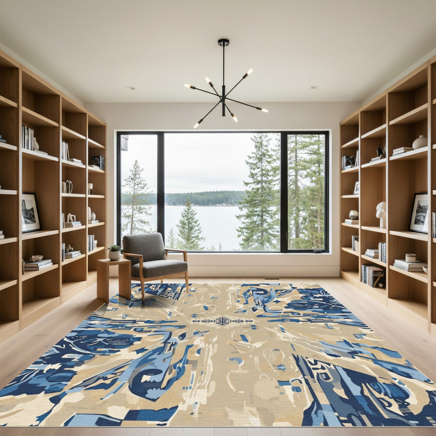 Abstract Tonal Blue Earthy Burst Rug