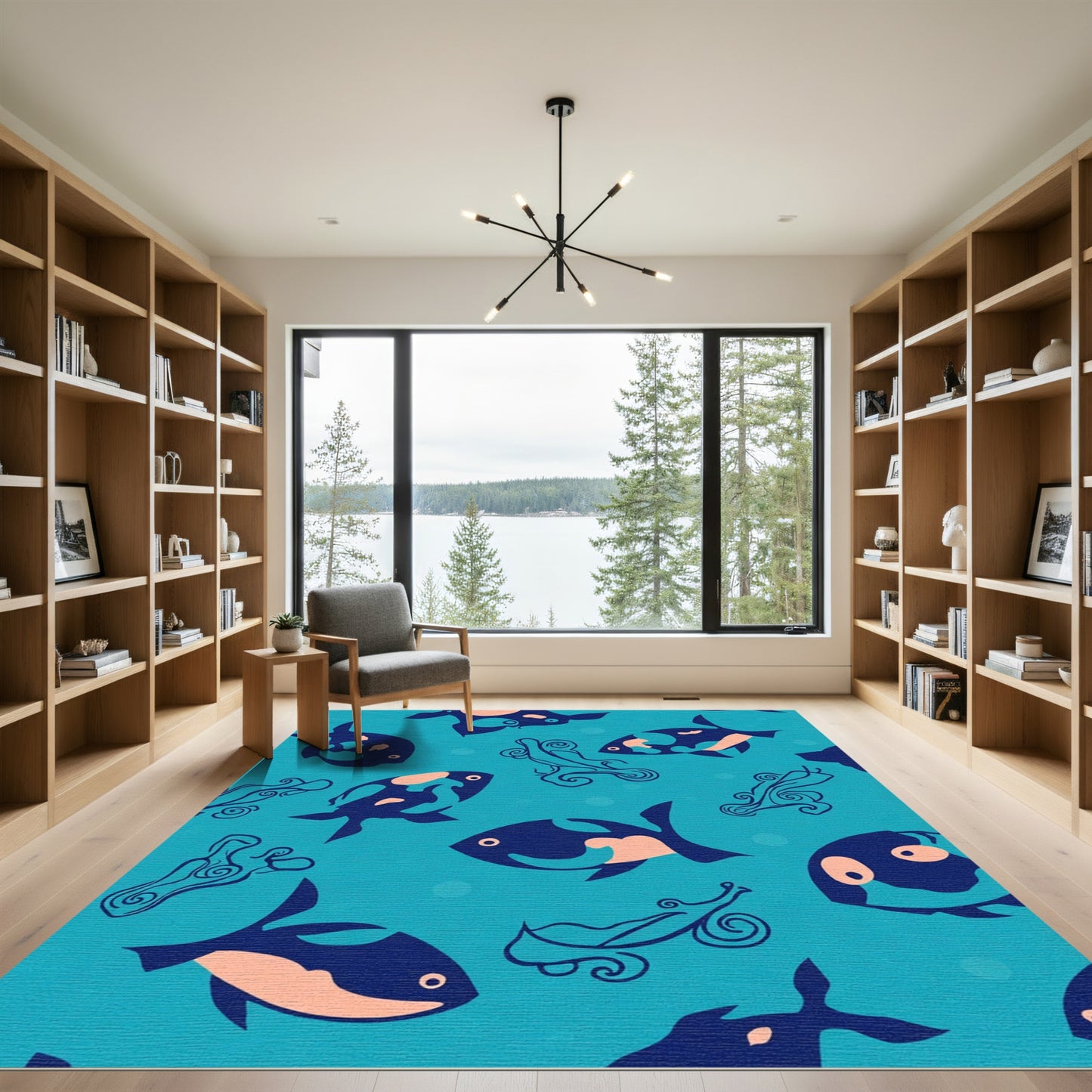 Ocean Blue Fish Swirls Rug