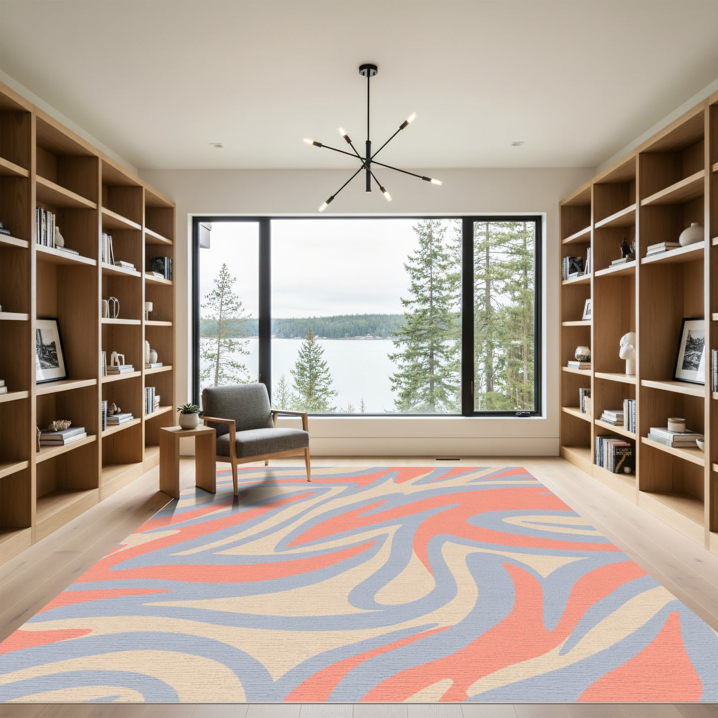 Salmon Coral Abstract Swirl Rug