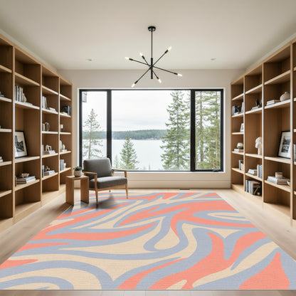 Salmon Coral Abstract Swirl Rug