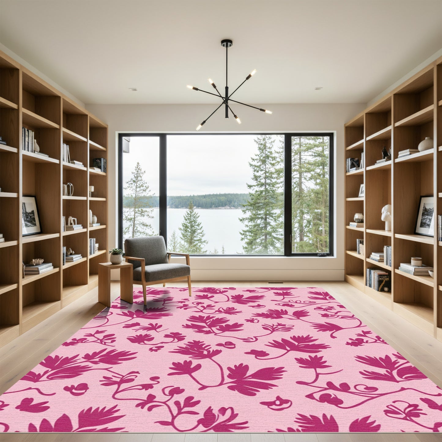 Pink Botanical Vine Silhouette Rug