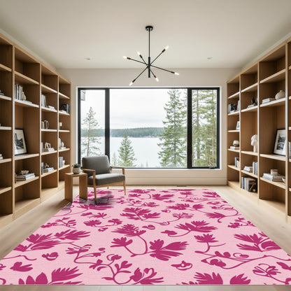 Pink Botanical Vine Silhouette Rug