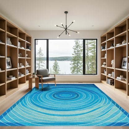 Blue Concentric Circles Abstract Rug