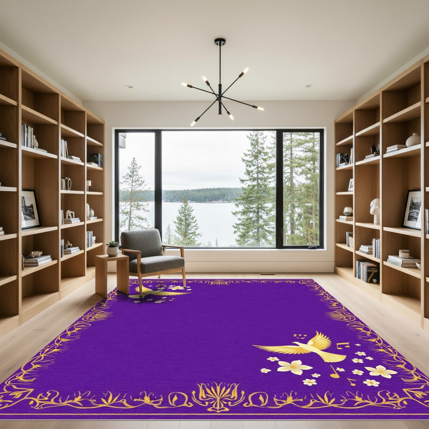 Golden Dove Musical Floral Border Rug