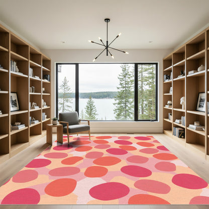 Coral Red Abstract Blob Arrangement Rug
