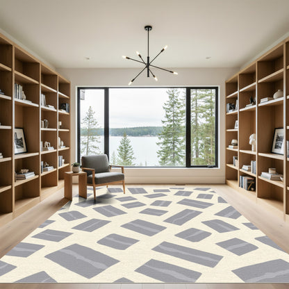 Gray Rectangular Shapes Scattered Overlay Rug