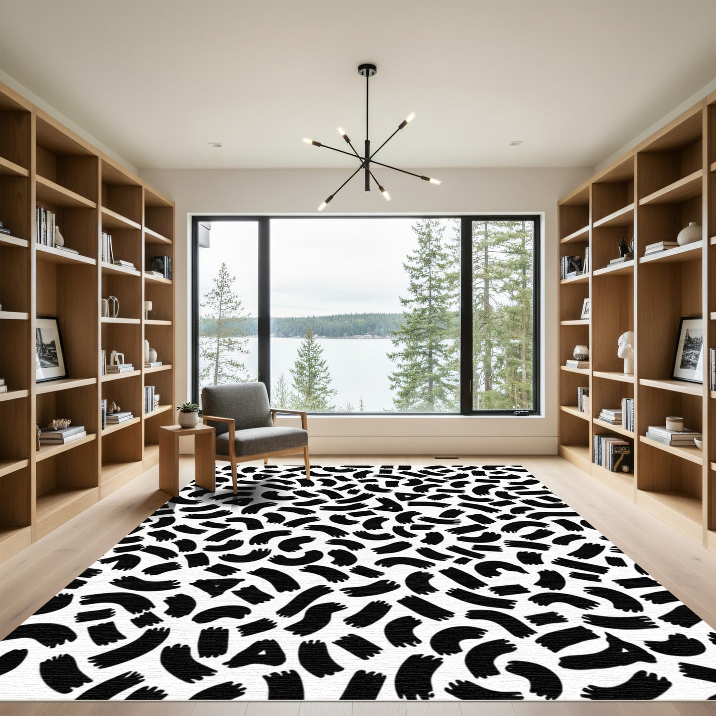Black Abstract Brushstroke Field Rug