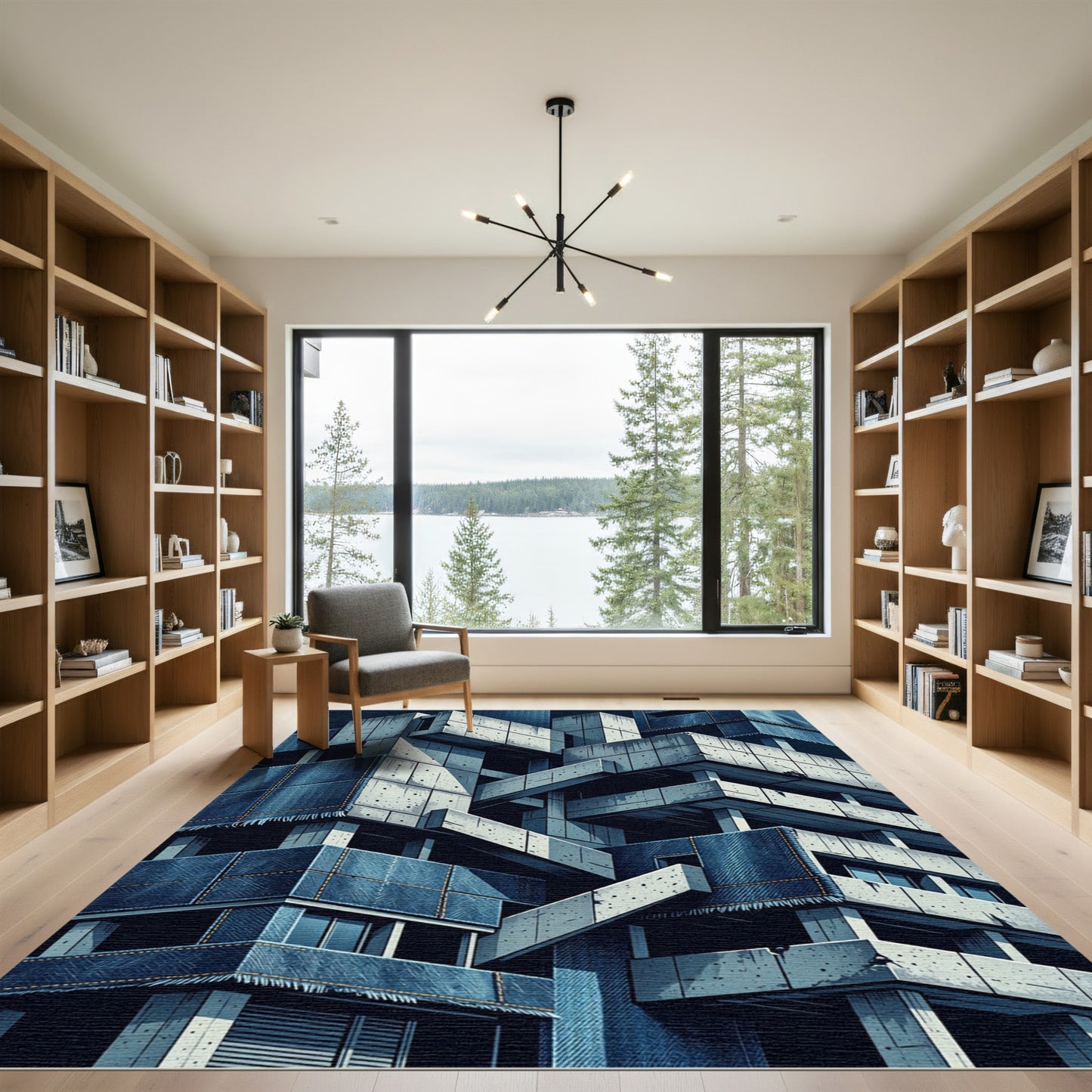 Industrial Blue Concrete Architectural Towers Rug