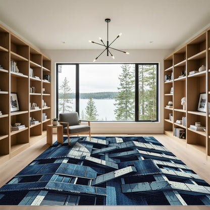 Industrial Blue Concrete Architectural Towers Rug