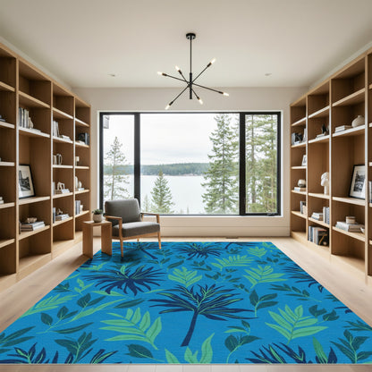 Deep Blue Tropical Foliage Rug