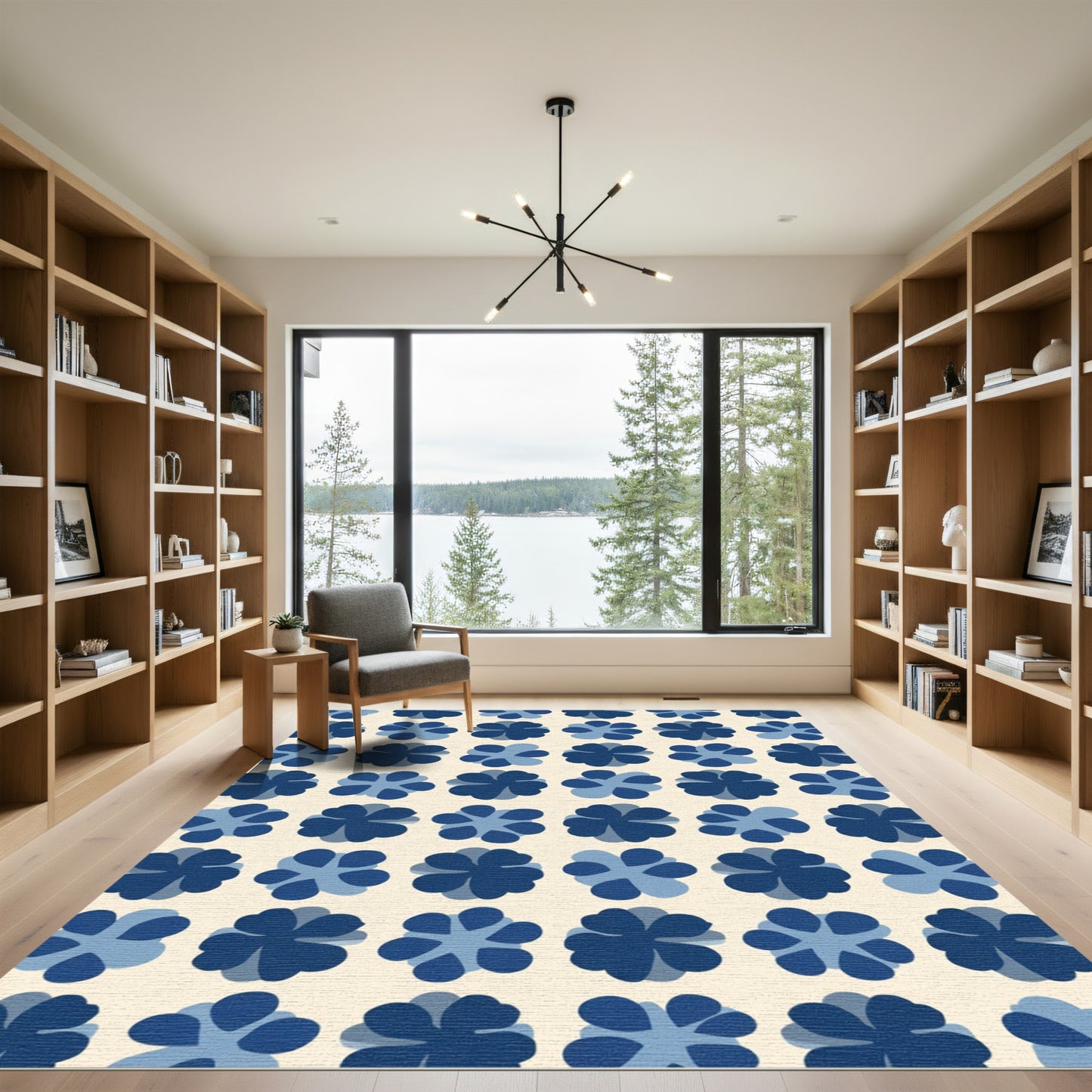 Deep Blue Floral Collage Rug