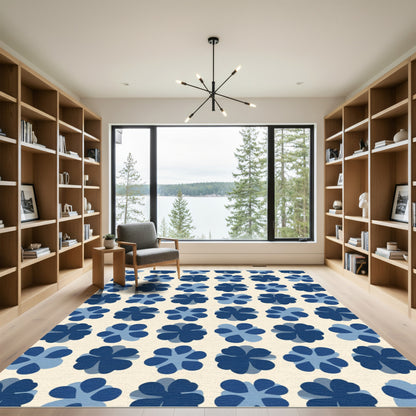 Deep Blue Floral Collage Rug