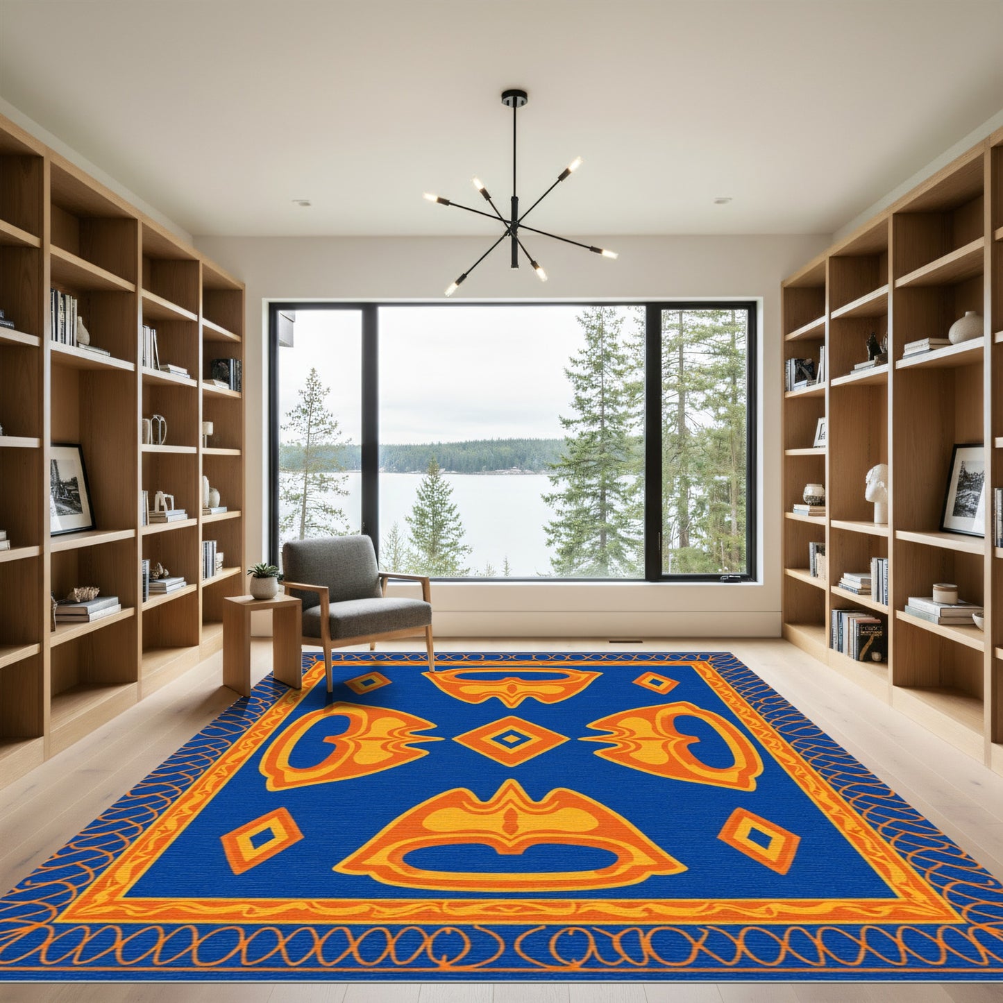 Bold Blue Orange Medallion Tribal Rug