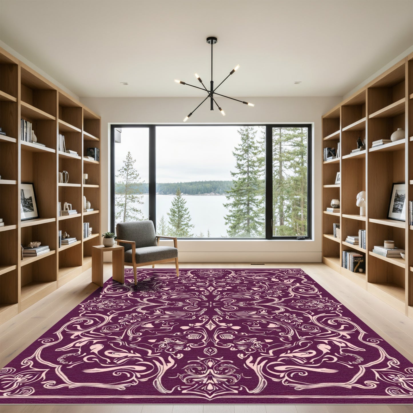 Ornate Plum Floral Mandala Rug