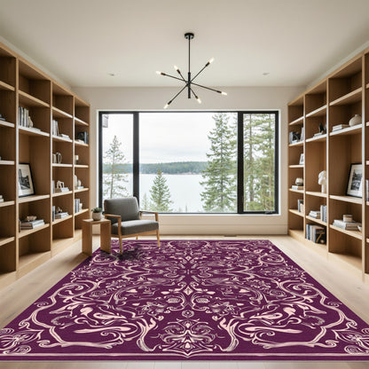 Ornate Plum Floral Mandala Rug