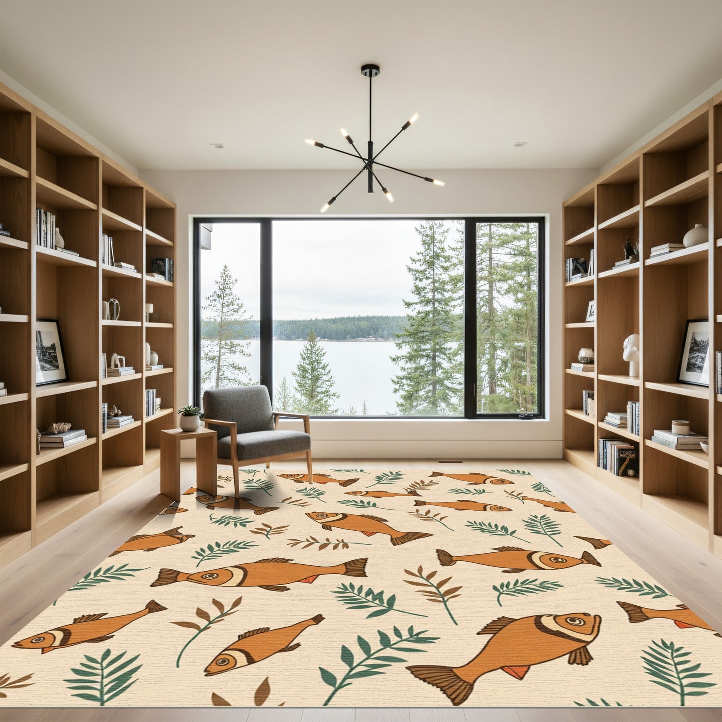 Golden Fish Botanical Pattern Rug