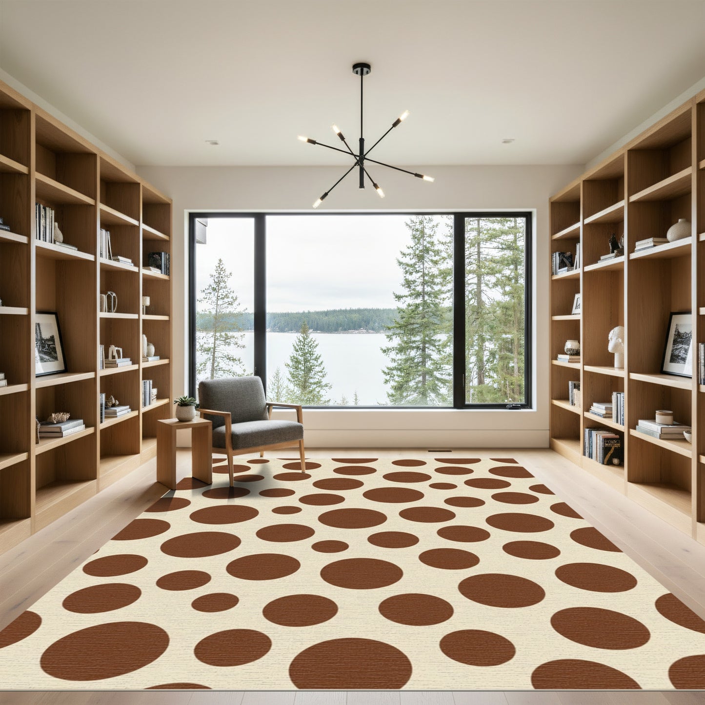 Cream Brown Polka Dot Collage Rug