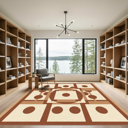 Brown Cream Geometric Square Dot Compound Rug