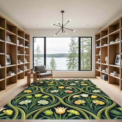 Art Nouveau Floral Meadow Cream Yellow Rug