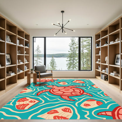 Coral Turtle Waves Ocean Aquatic Rug