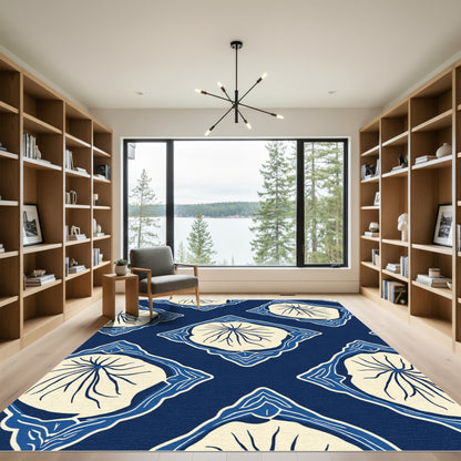 Indigo Cream Diamond Lotus Rug