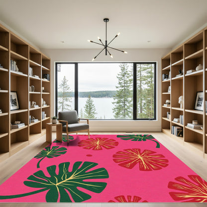 Vibrant Tropical Monstera Floral Fusion Rug