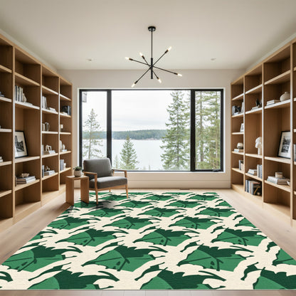 Deep Green Leafy Tropical Arrangement Rug