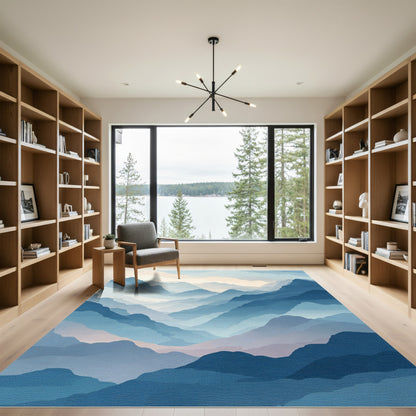 Misty Blue Hazy Mountain Layers Rug