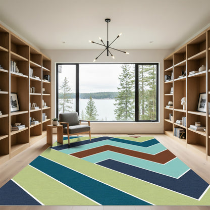Shifting Chevrons Teal Brown and Green Rug