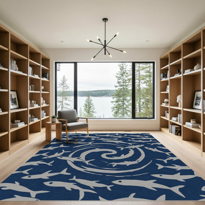 Oceanic Blue School Of Fish Swirl Rug
