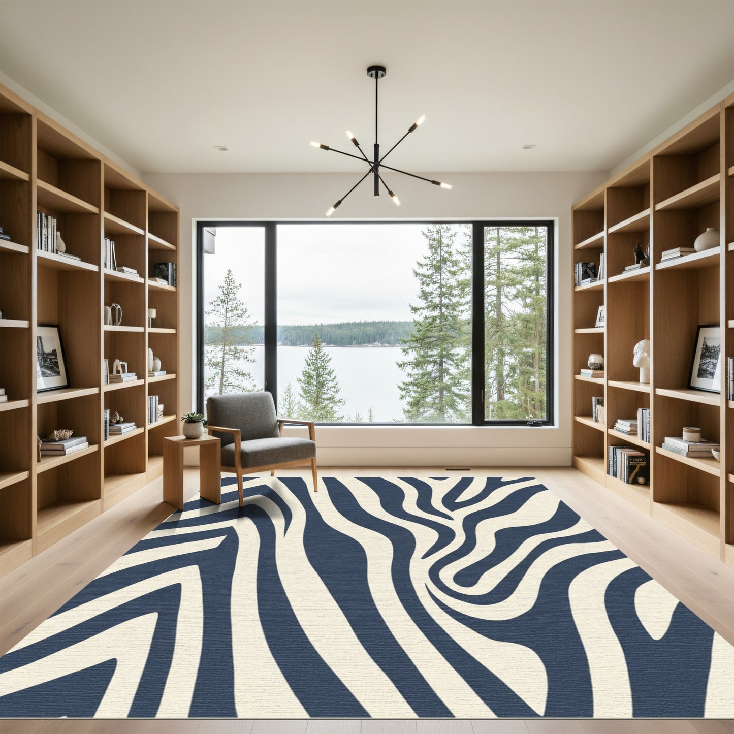 Navy Cream Animal Print Waves Rug