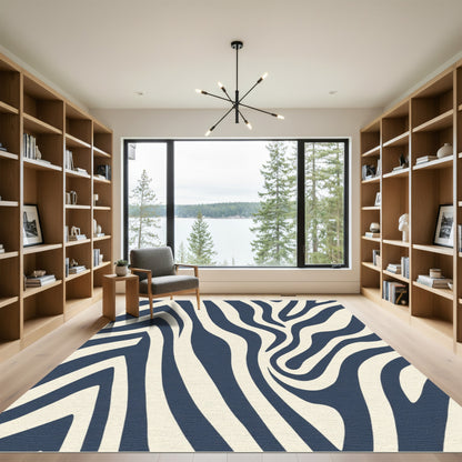 Navy Cream Animal Print Waves Rug