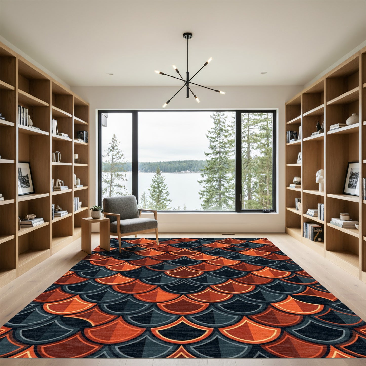 Fiery Orange Gray Scale Texture Rug