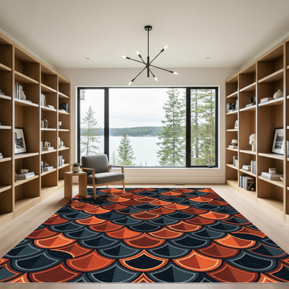 Fiery Orange Gray Scale Texture Rug