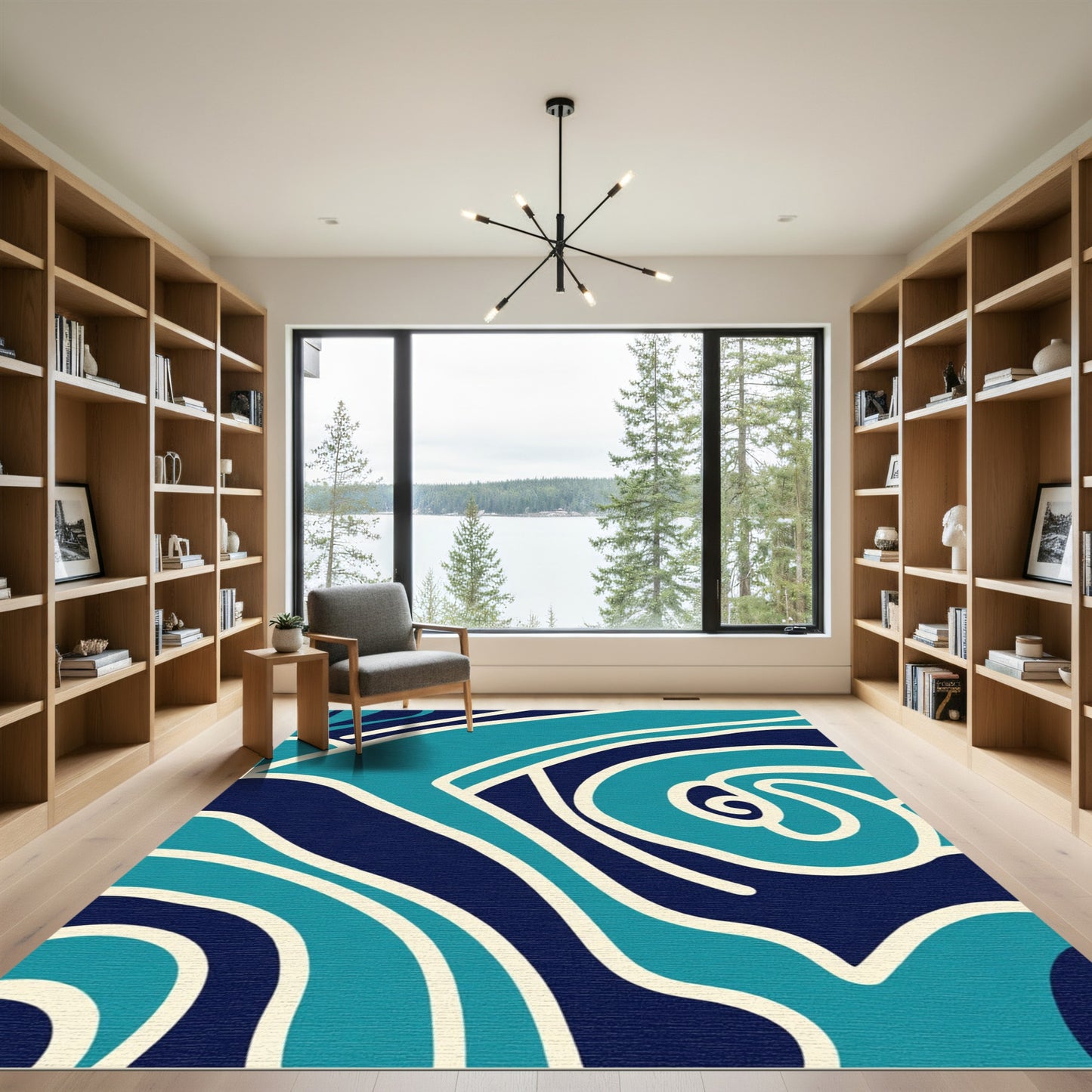 Deep Blue Aqua Swirl AbstractRug Rug