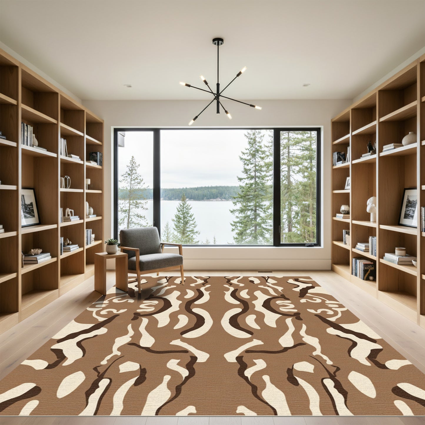 Abstract Brown Organic Flow Rug
