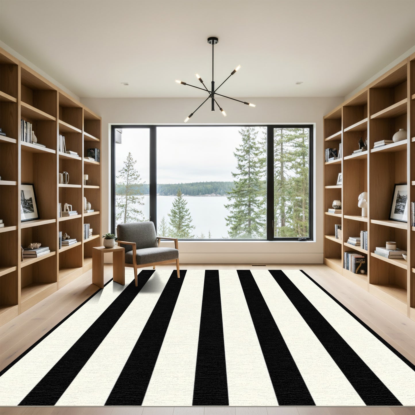 Bold Black Cream Vertical Stripe Rug