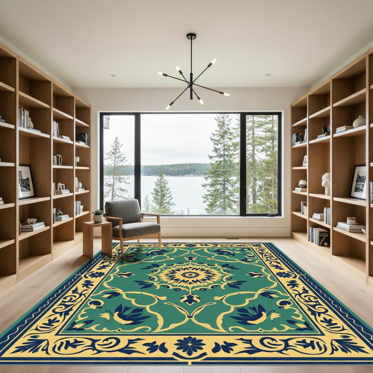 Teal and Gold Floral Medallion Rug